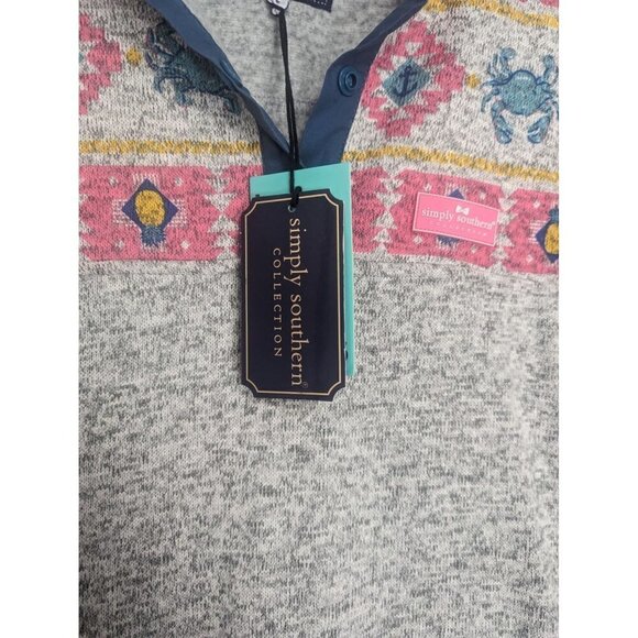 Simply Southern Crab Knit Snap Pullover in Smoke Grey Women's Size Small -NEW- - Picture 5 of 9